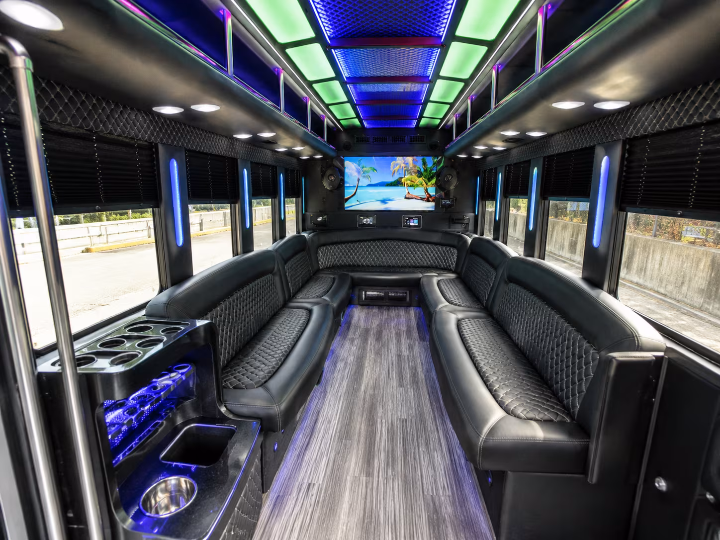 wyoming 18 passenger party bus inside